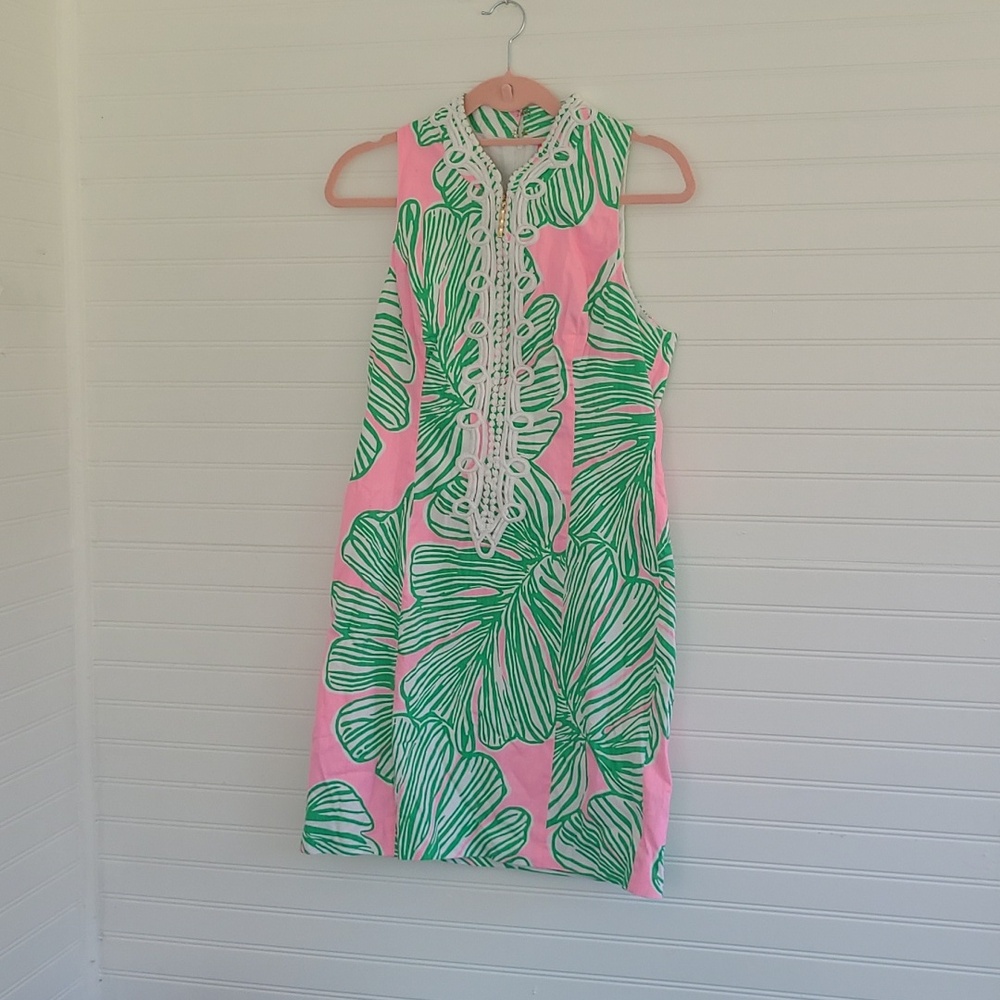 Lilly Pulitzer Pink and Green Mini Dress with White Trim